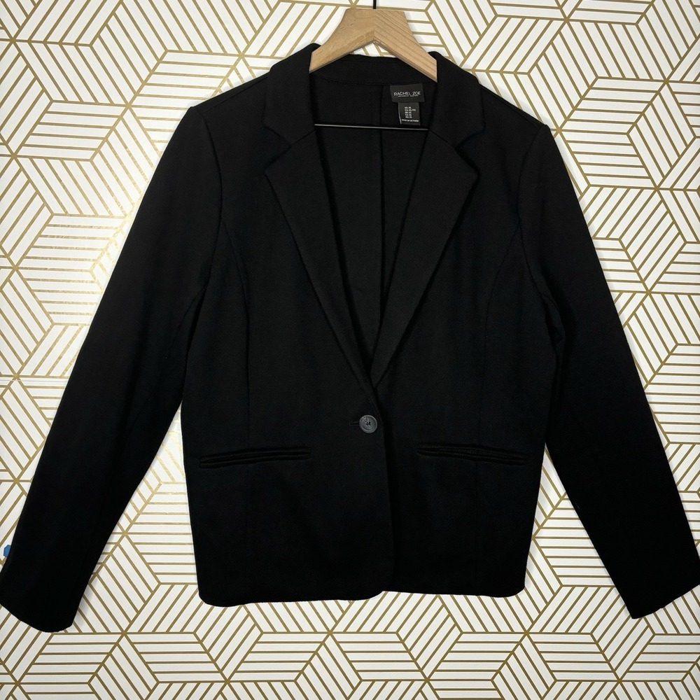 Rachel Zoe Blazer Jacket Womens XL Black Knit Classic Capsule Minimalist Casual